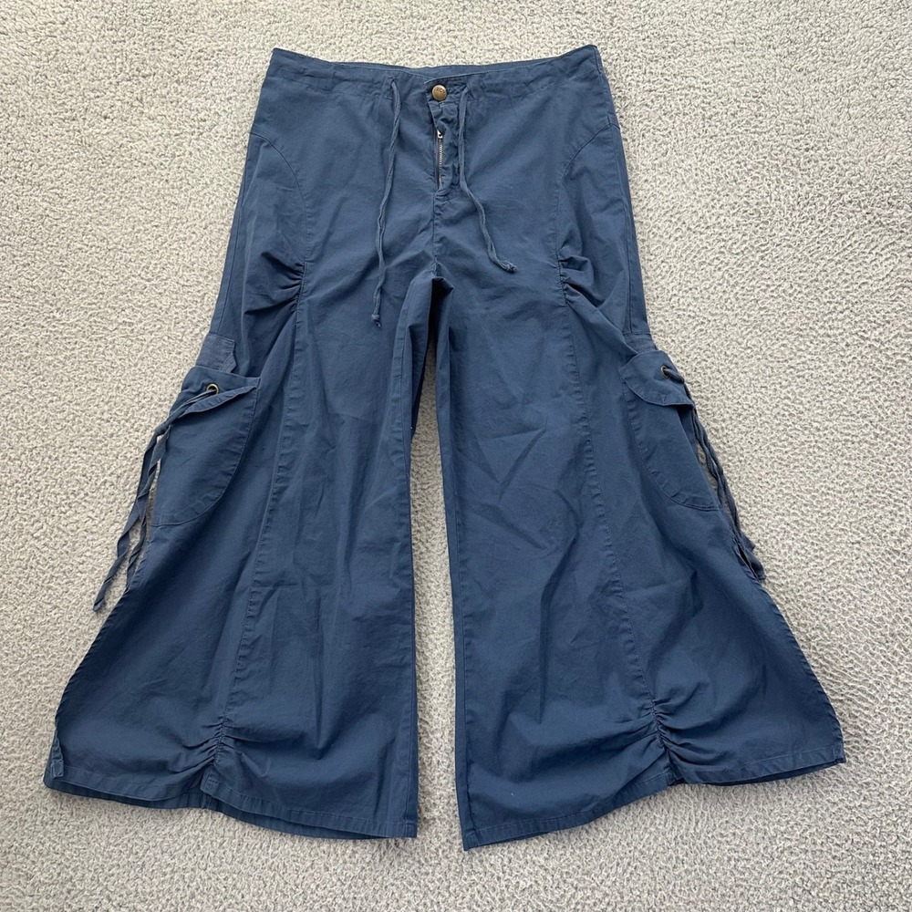 XCVI Womens Cargo Gaucho Crop Pants Navy Blue Wide Leg Ruched Style 2350 Size S